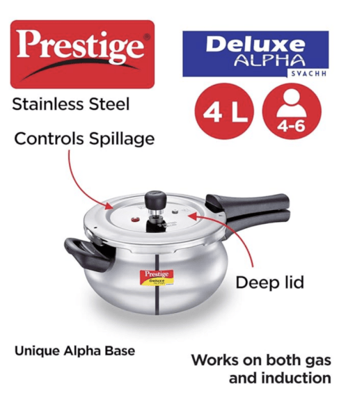 Prestige Svachh, 20268, 4 L, Alpha Junior Handi, With Deep Lid For Spillage Control, Stainless Steel, Silver, Outer Lid, 4.4 Liter - Image 2